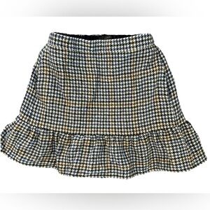 J. Crew Black, Blue, Tan Houndstooth A-Line Skirt Wool Size 2 Ruffle Lined​
